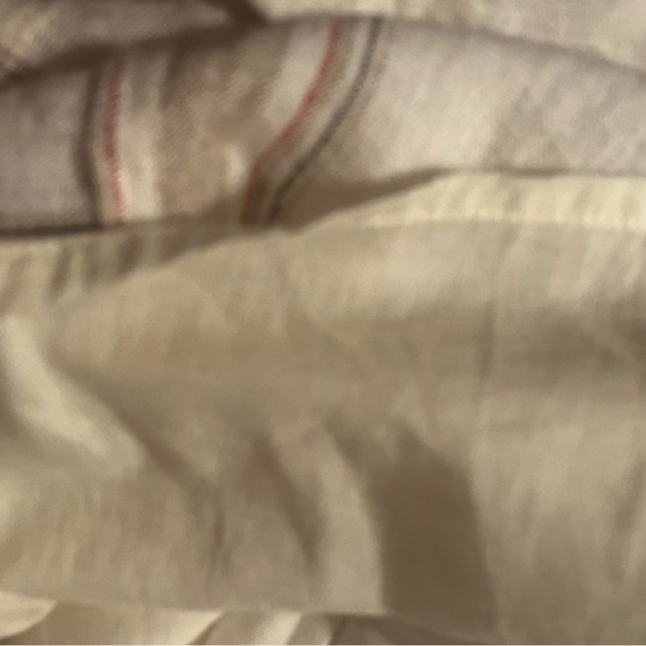 Soft Surroundings White Tan Sz PS Asymmetrical Stripe Linen Blend Shift Dress - Picture 8 of 8